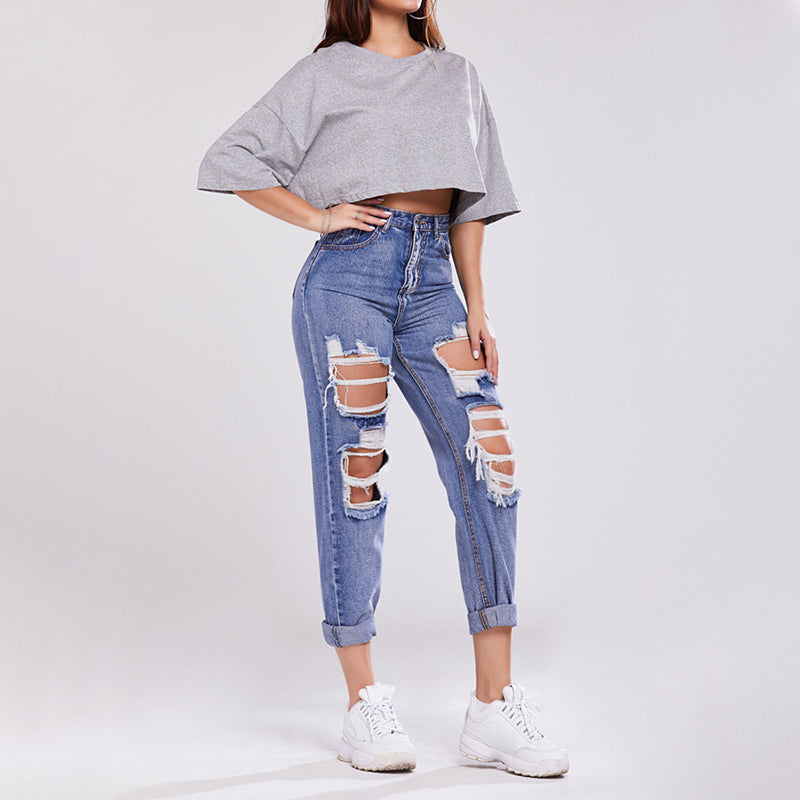 Casual Straight-leg Denim Trousers - WOMONA.COM