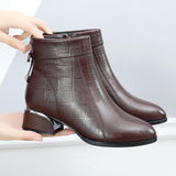 Thick-heel Mother's Leather Boots - WOMONA.COM