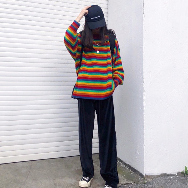 Forest Rainbow Striped Sweater - WOMONA.COM