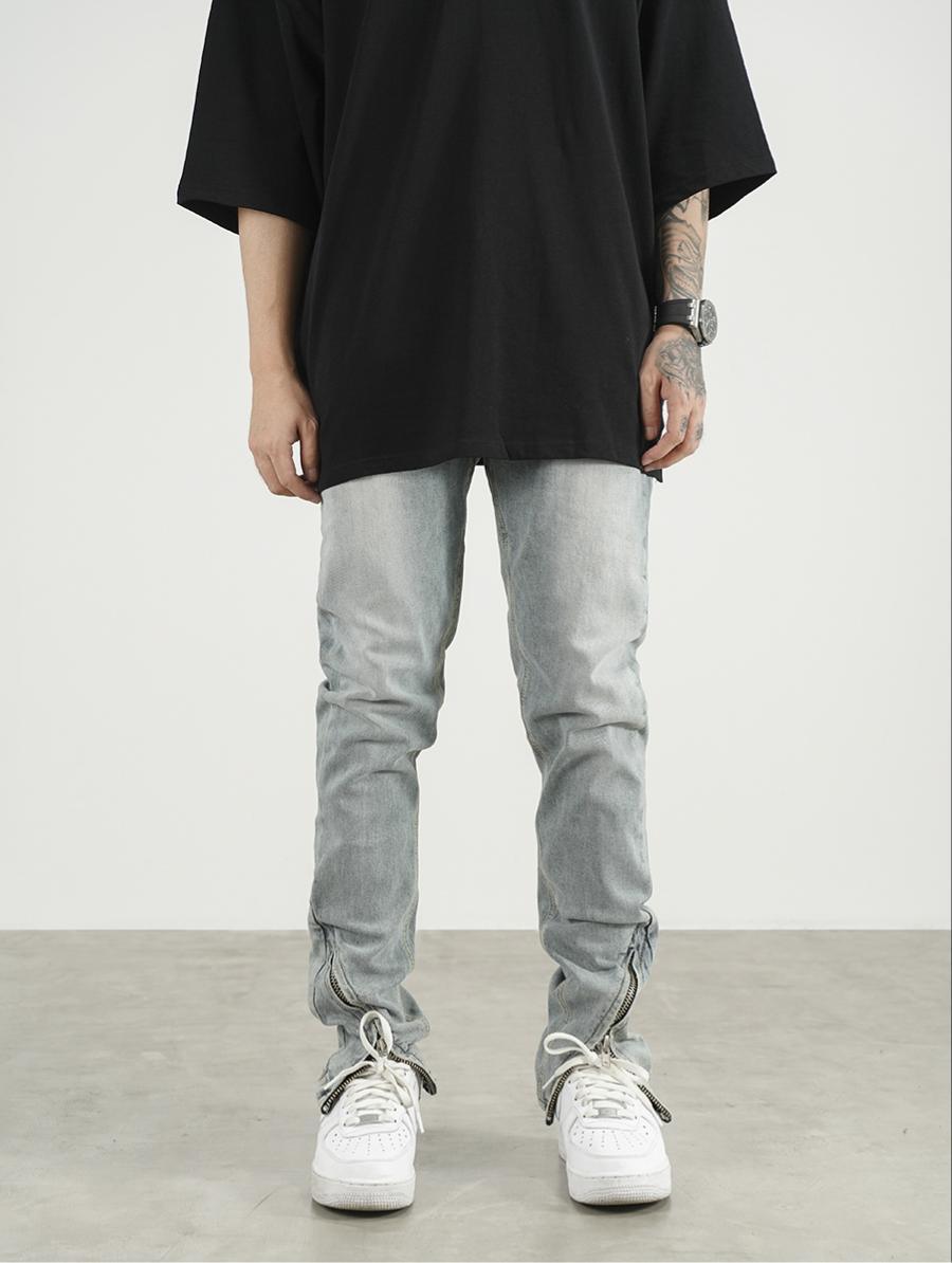 Zipper Split Slim Jeans - WOMONA.COM