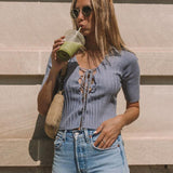 Half Sleeve Knit Top - WOMONA.COM