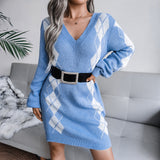 College Style Diamond Sweater Dress - WOMONA.COM