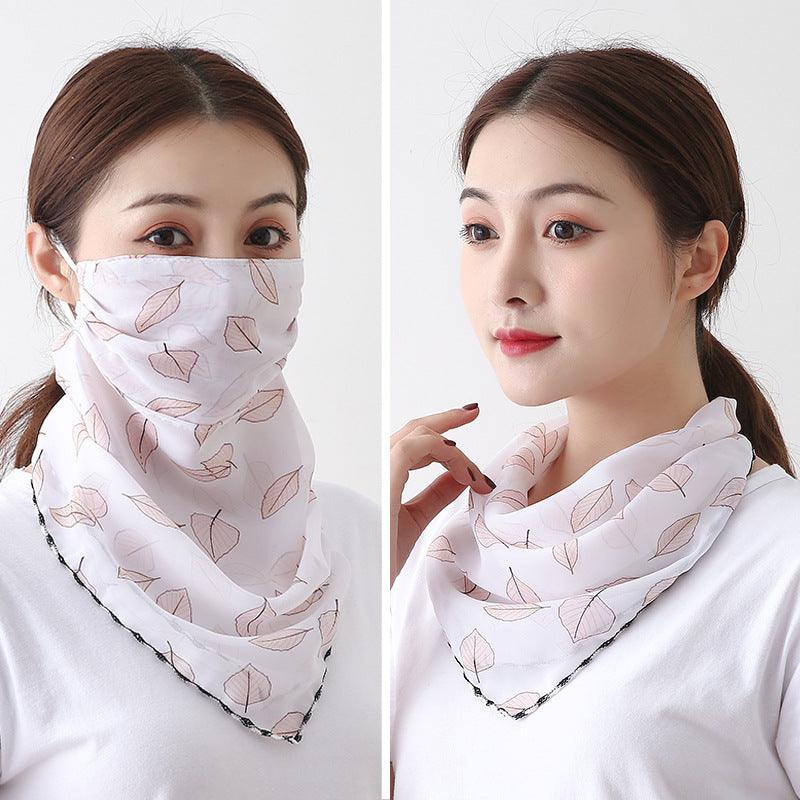 Women’s silk scarf, white with blush leaf pattern and black trim edge