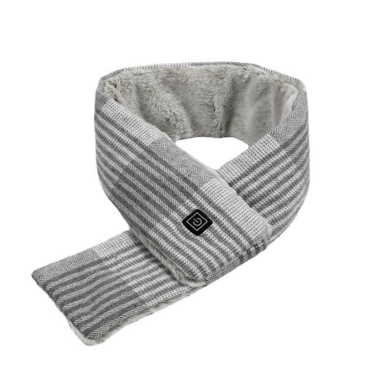 Light gray ribbed smart heating scarf with plush inner and square logo badge