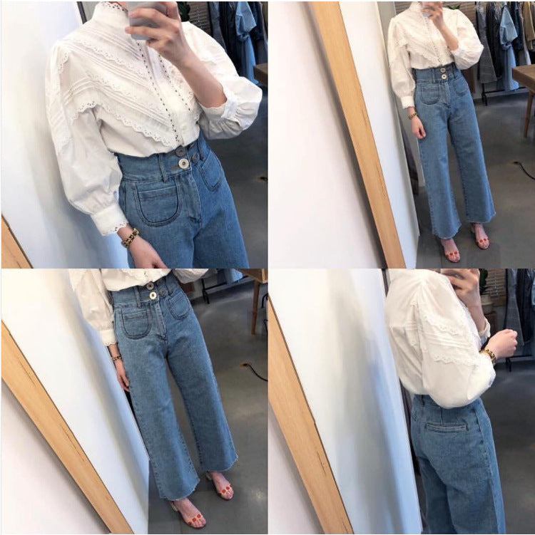 Wide Leg Denim Trousers For Women - WOMONA.COM