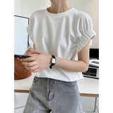 Sleeves And Pleated T-shirts - WOMONA.COM