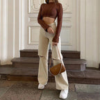 Casual Denim Flared Pants - WOMONA.COM