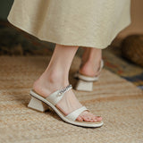 Leather One-word Sandals And Slippers - WOMONA.COM