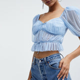 Crinkled Lace-Up Top - WOMONA.COM