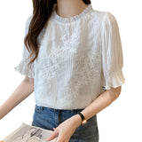 Flare Short Sleeve Chiffon Shirt Women Fashion - WOMONA.COM