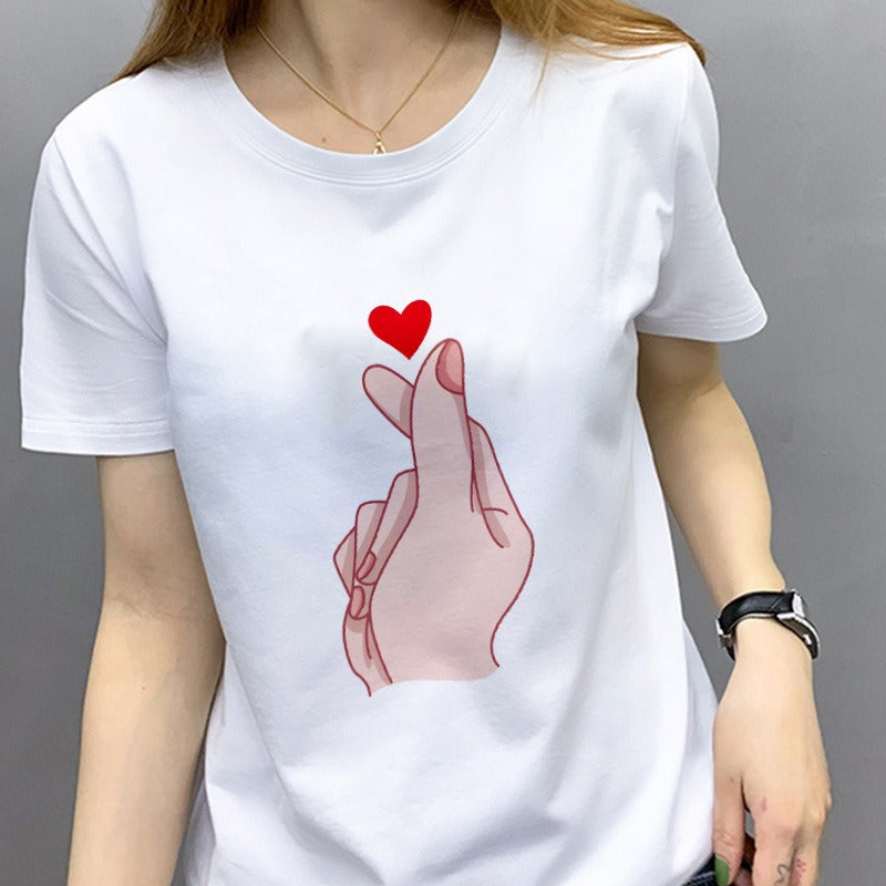 Love Print Short Sleeve T-shirts - WOMONA.COM