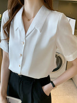 Summer Ladies Short Sleeve Chiffon Shirt Women - WOMONA.COM