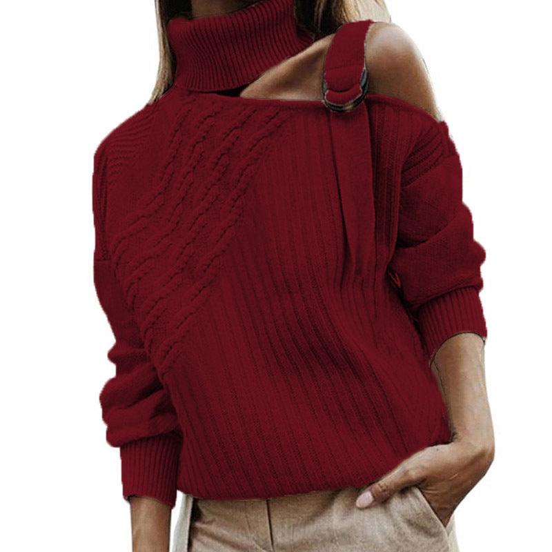 Turtleneck Long Sleeve Sweater - WOMONA.COM
