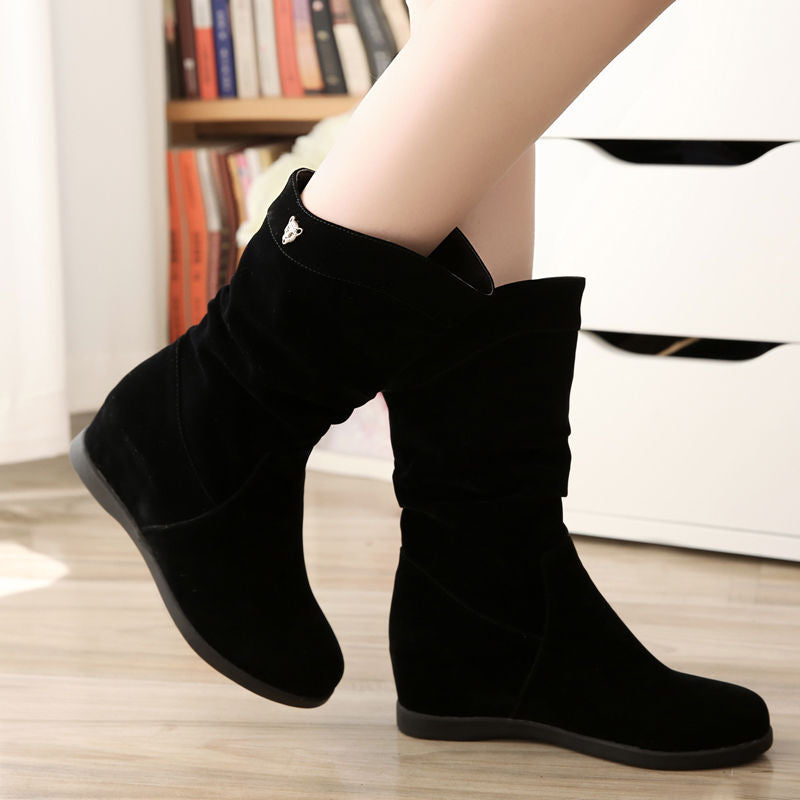 Cotton Velvet Mid-tube Boots - WOMONA.COM