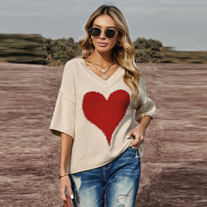 Heart-shaped Printed Long-sleeved Top Women - WOMONA.COM