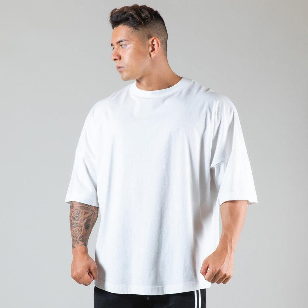 Men's casual running t-shirt, white crew neck, short sleeves.
